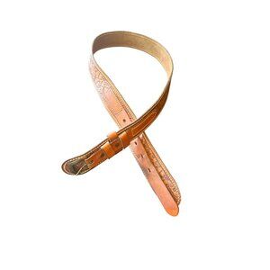 Vintage Harness Cowhide Leather Belt With Buckle & Embossed Acorn Design Size 34